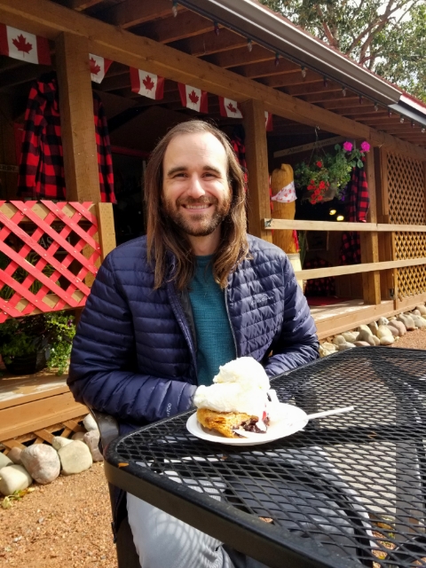 Enjoying a tasty slice of saskatoon pie in Waterton Lakes National Park.