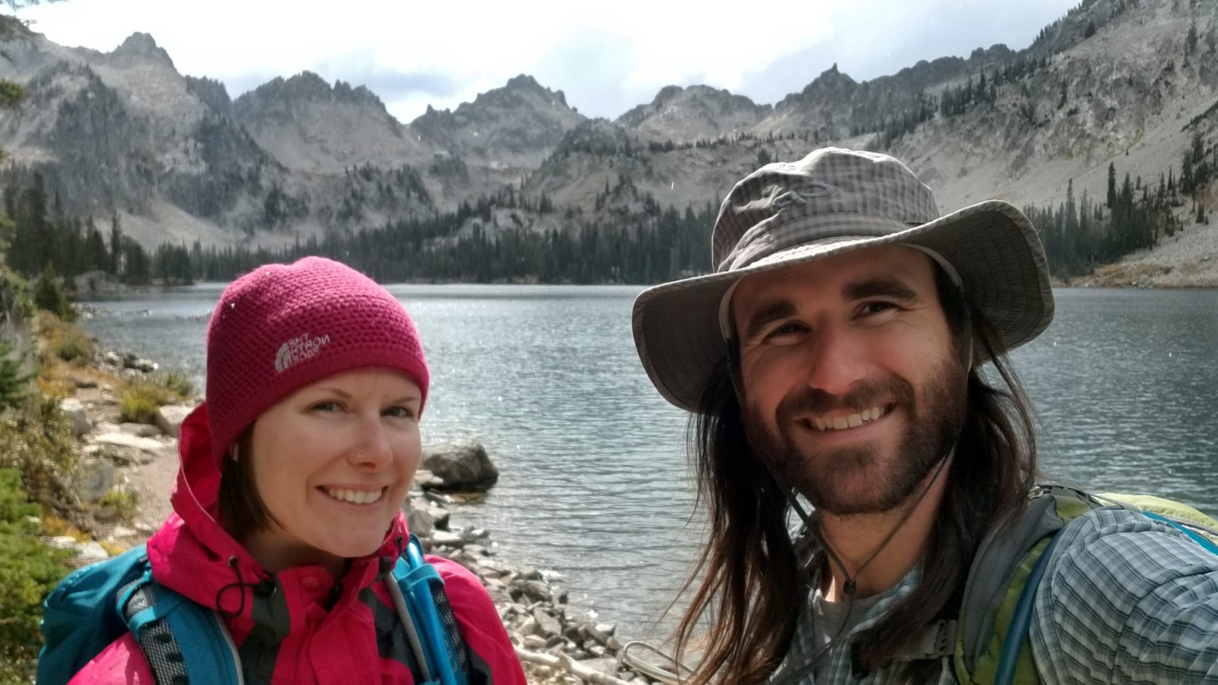 The Practical Vagabonds enjoying views of Alice Lake in Idaho