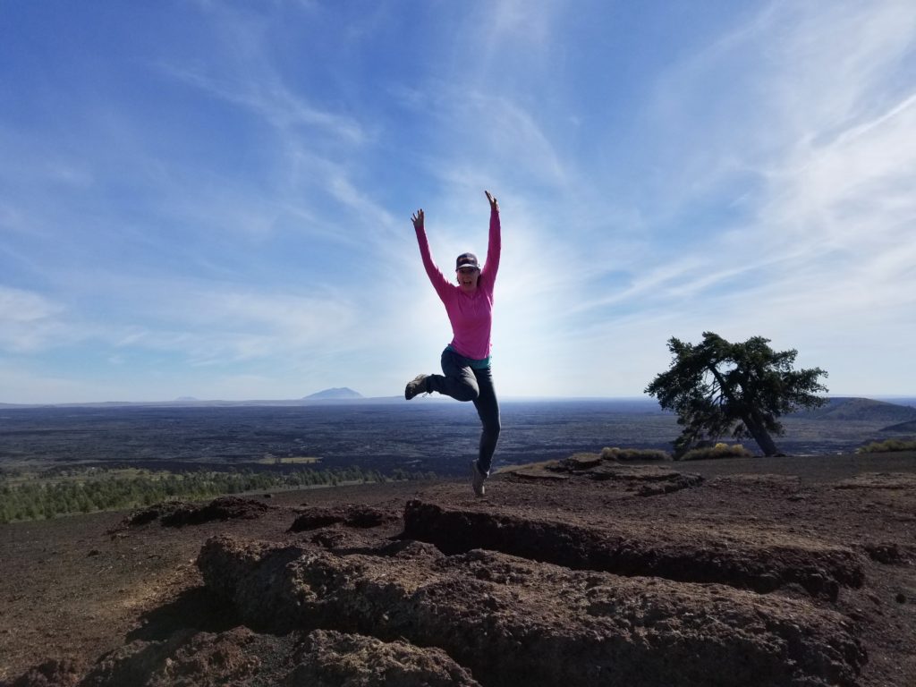Practicing out astronaut moves at Craters of the Moon National Monument